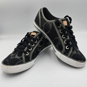 COACH Dee Casual Sneakers Black Gray Signature Canvas Womens Size 7.5B